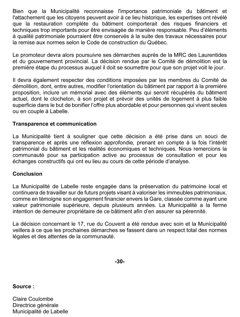 COMMUNIQUÉ décision suite à la demande de démolition du 17 rue du Couvent 3